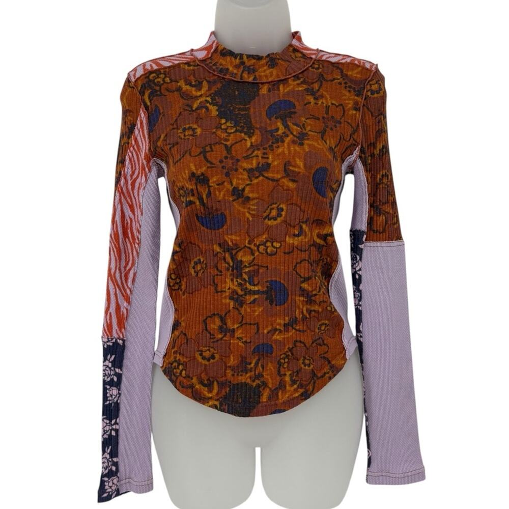 Free People Meadow Mix Long Sleeve Top Mixed Print Mock Neck Multicolor Small - Picture 6 of 15